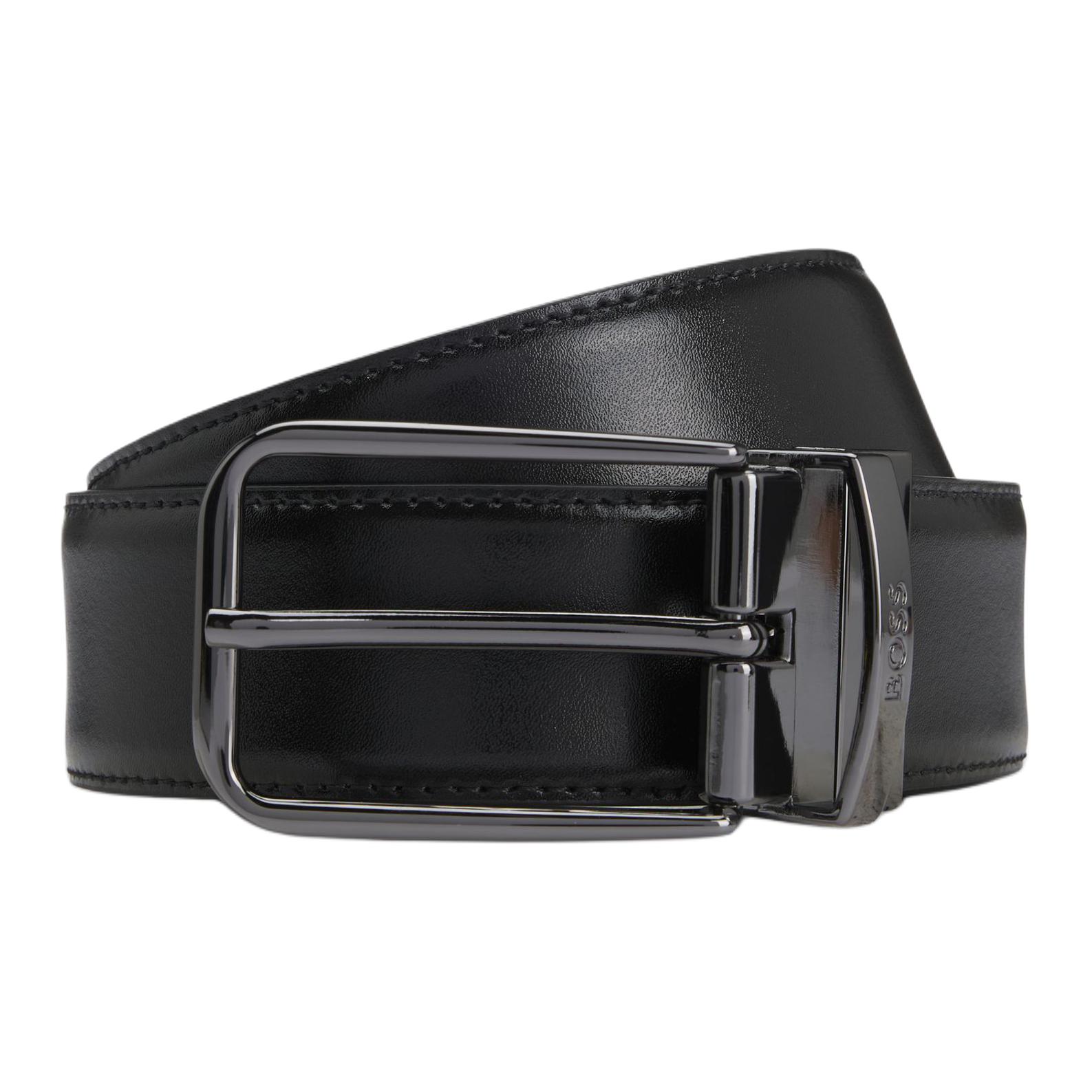 

HUGO BOSS Кожаный ремень из спилка унисекс черный 3,5 см, Black