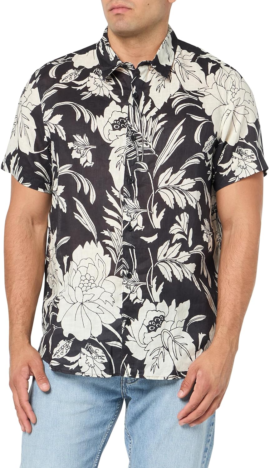 

GUESS Мужская рубашка с коротким рукавом Eco Island Linen Cypress Palm