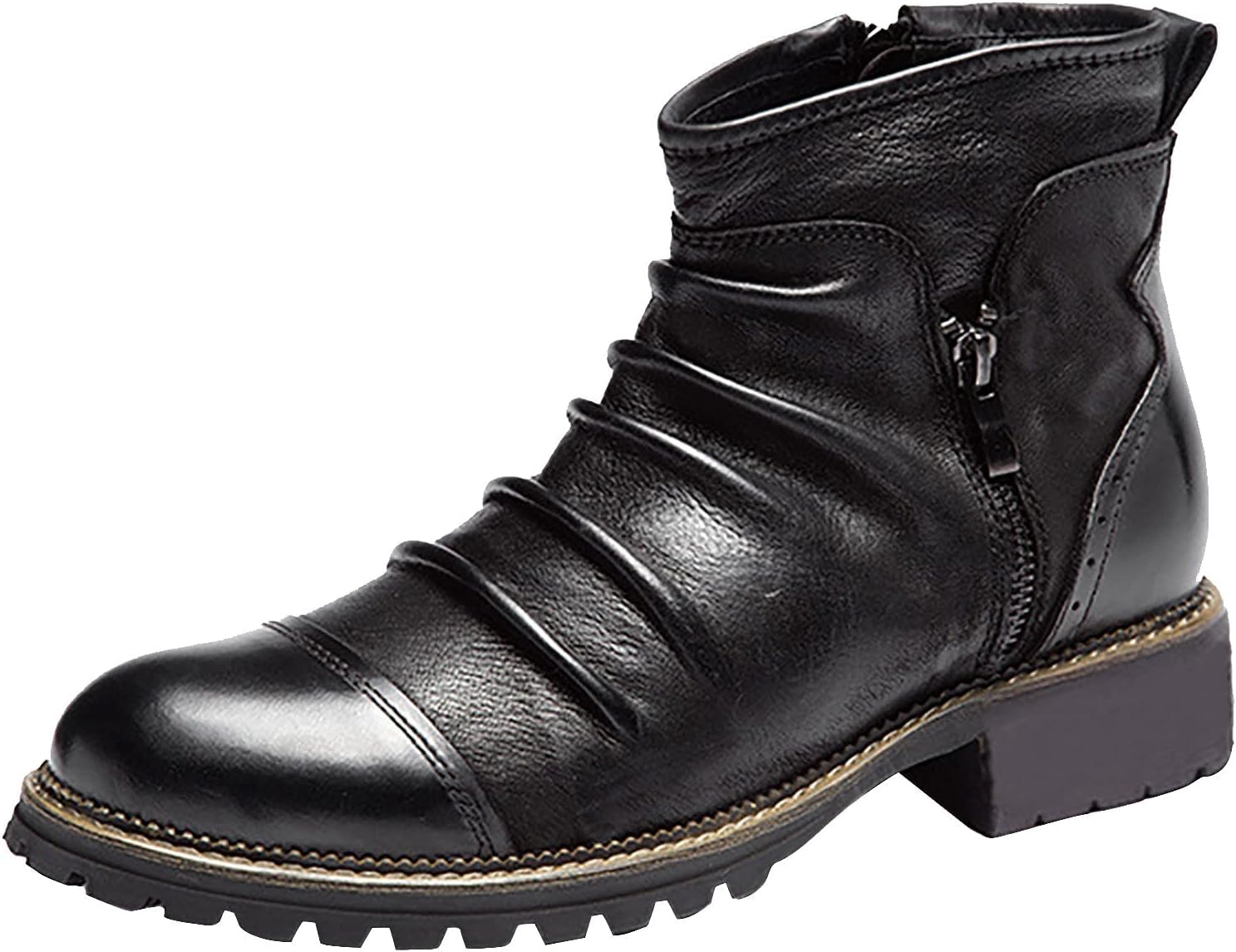 

Мужские ботинки челси с боковой молнией, кожаные с круглым носком, поддержкой свода стопы, повседневные, винтажные ковбойские, западные ездовые ботинки Angrymonkey, черный