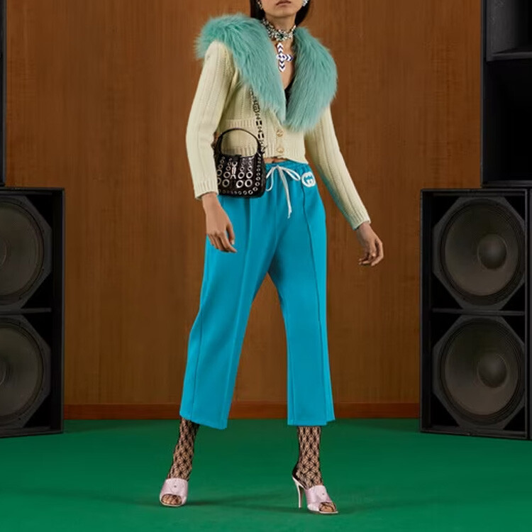 Штаны спортивные женские Gucci Interlocking G-patch, сине-зеленый — фото 3