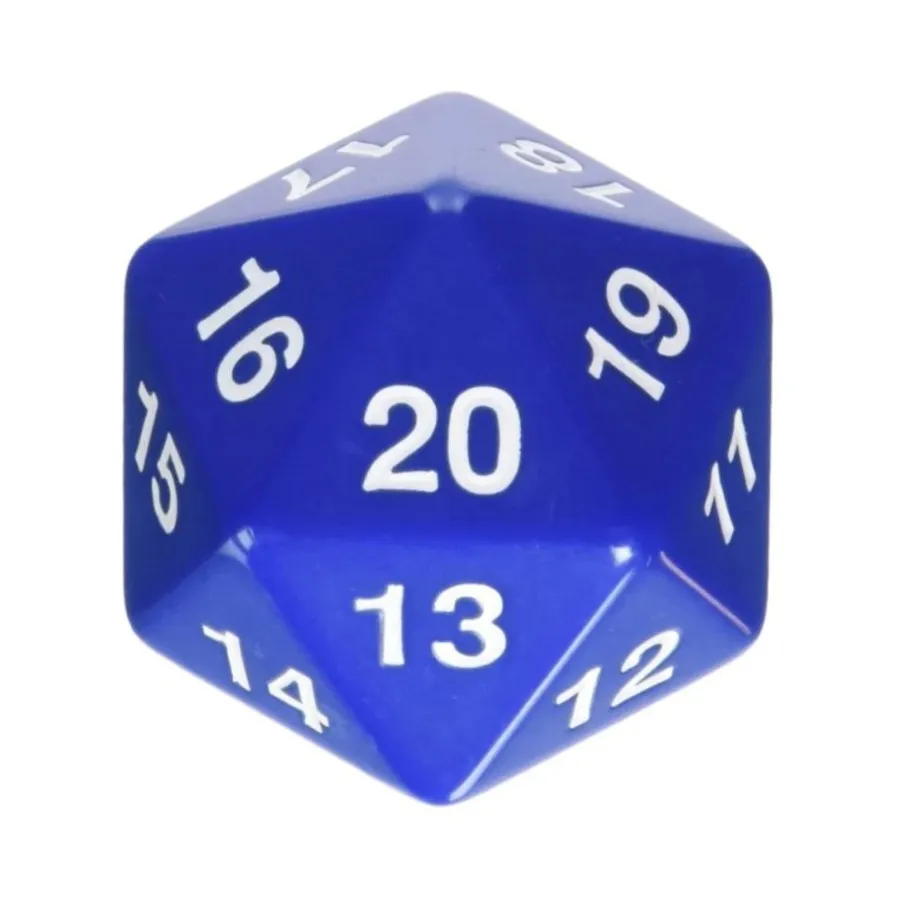 

d20 55 мм — синий с белым (с закруткой вниз), Dice - Jumbo Opaque (Koplow)