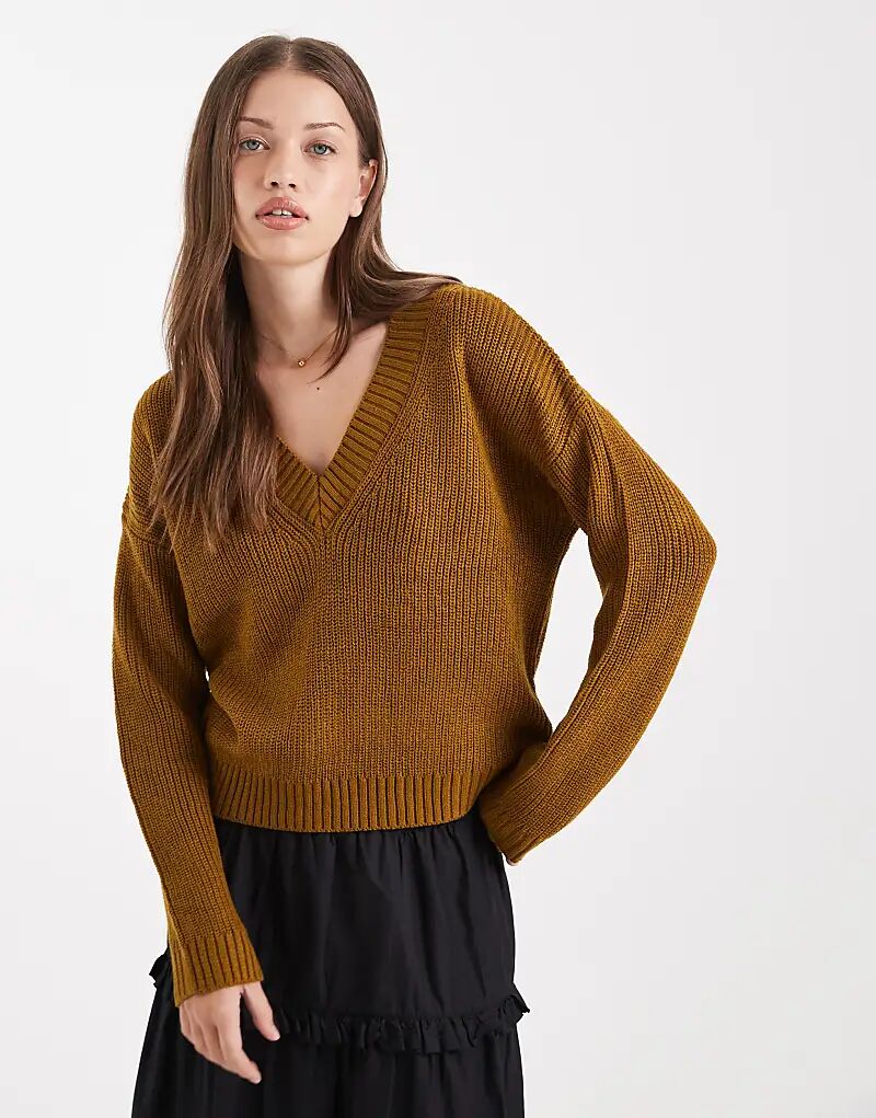 

Джемпер Brave Soul с глубоким V-образным вырезом в рыбацком стиле оливково-зеленого цвета