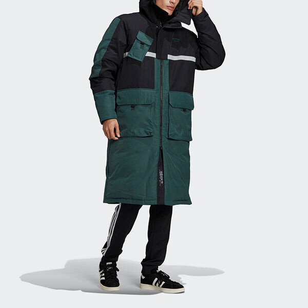 Пуховик adidas originals Long Dwn Jkt Colorblock Casual Sports Stay Warm hooded Down Jacket Green, зеленый — фото 3