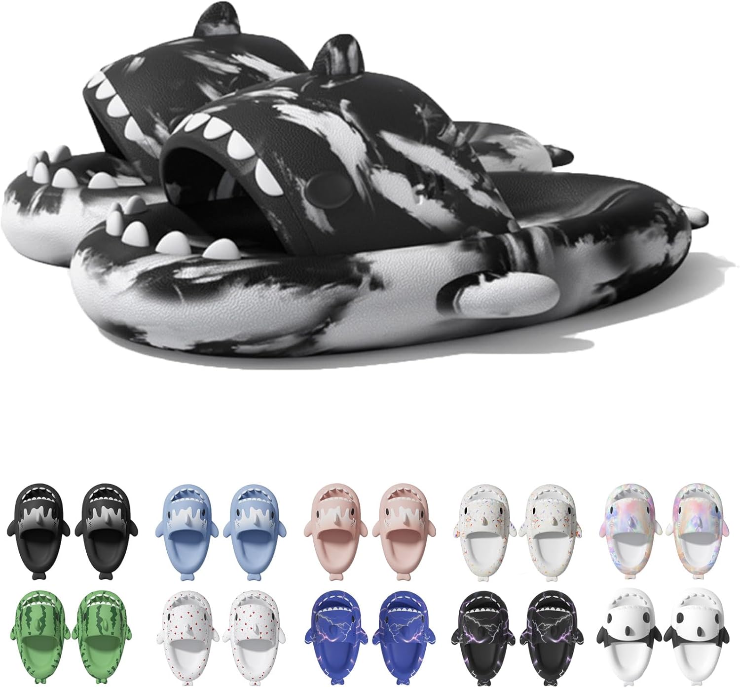 

Сланцы Jfxgjuv Ice Cream с акулой, сланцы с 3D забавными плавниками, унисекс сланцы с облаками и акулой, ЭВА сланцы с открытым носком для душа, бассейна, пляжа, белый/черный