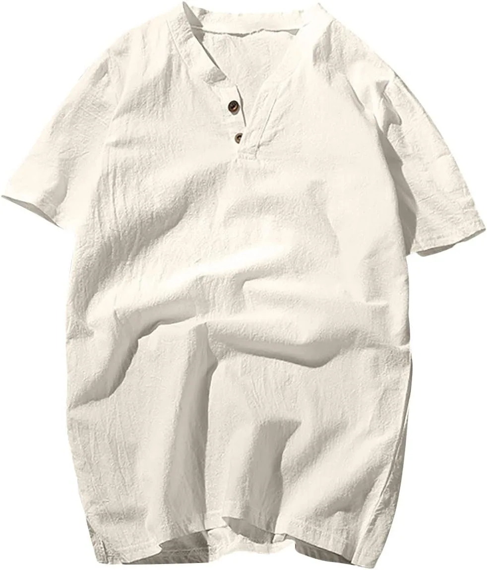 

Xiaojake мужская льняная рубашка с коротким рукавом и V-образным вырезом Xiaojmake