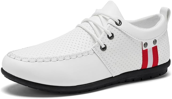 

Мужские повседневные кожаные кроссовки - стильные белые туфли с резиновой подошвой для ежедневного комфорта Hoalox