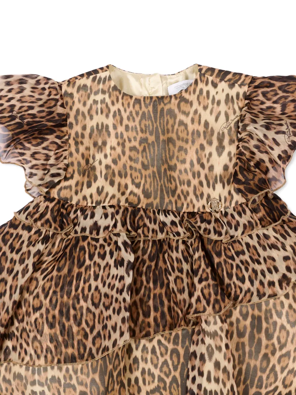 Платье с оборками и леопардовым принтом Roberto Cavalli Junior, нейтральный — фото 3