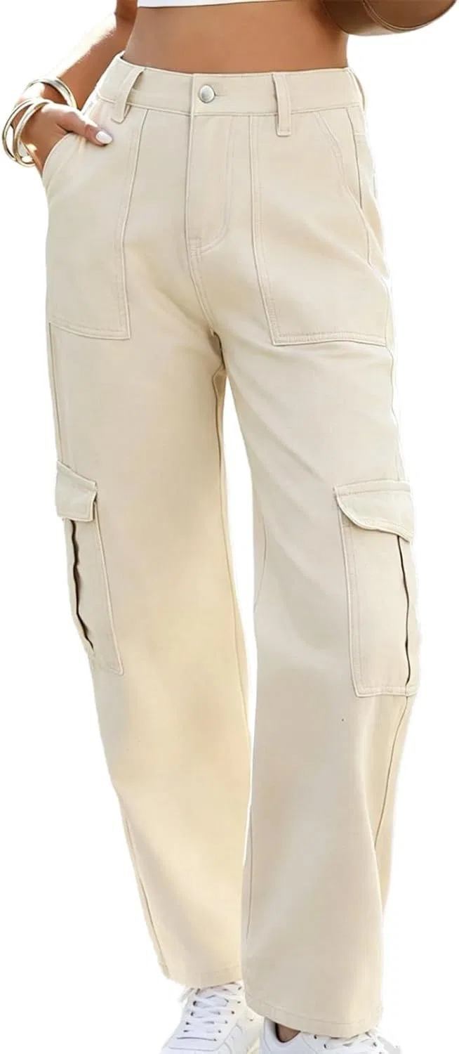 Джинсы карго прямые, высокие, Khaki