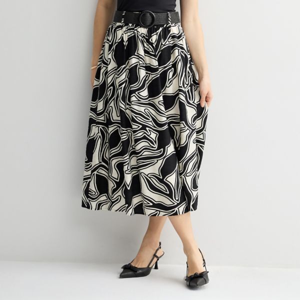 

Женская юбка-трапеция с поясом Nine West, цвет black outline abstract