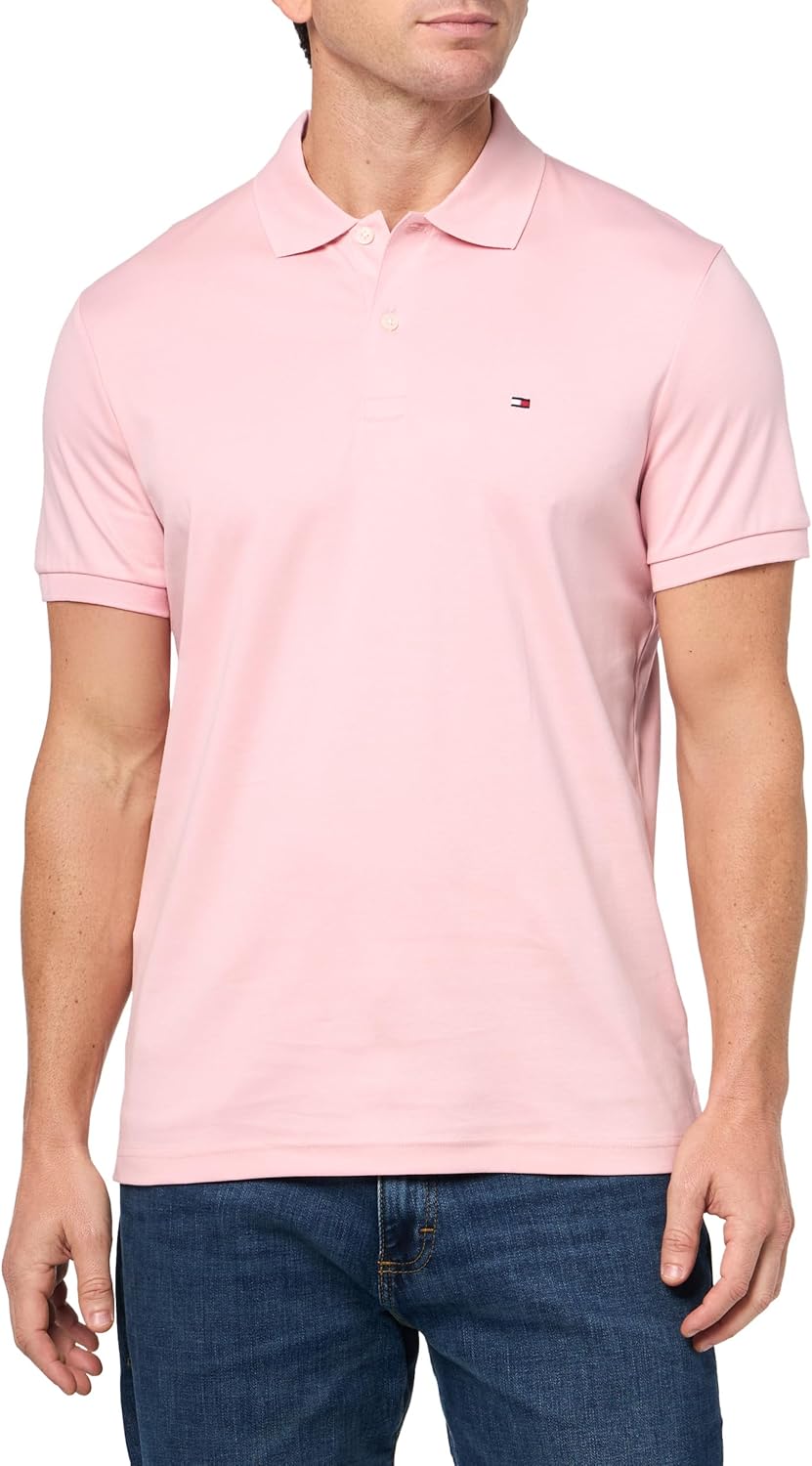 

Мужские поло Tommy Hilfiger с коротким рукавом, повседневные, классический крой, с жидким хлопком, Pink Shade