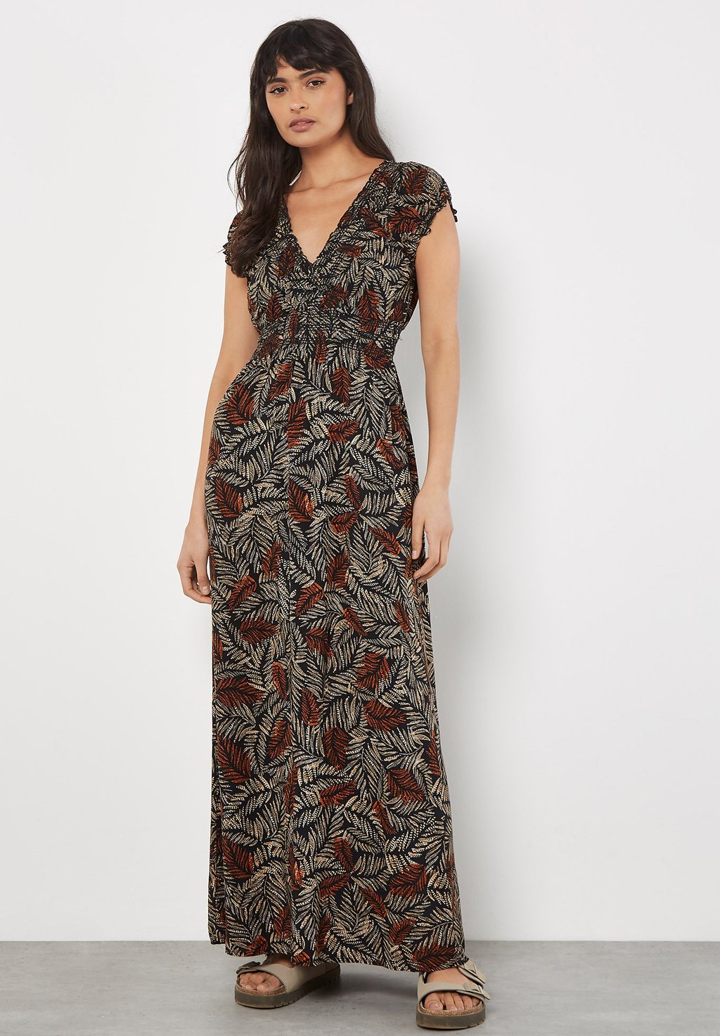 

Длинное платье RUSTIC LEAF PRINT SMOCKED Apricot, оранжевый