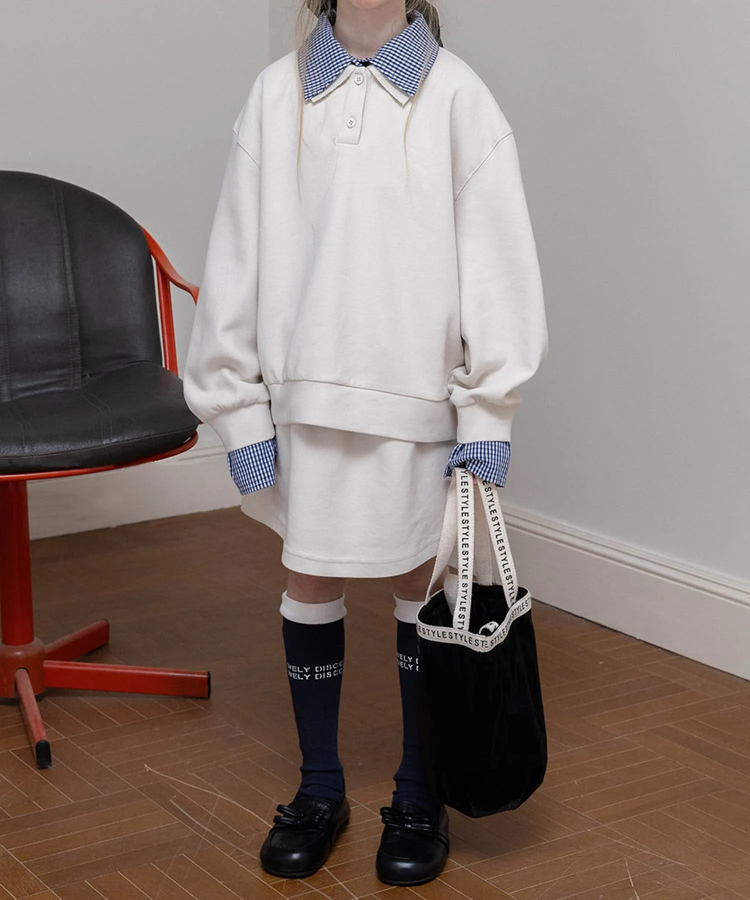 Комплект из топа и юбки с клетчатым воротником Aimoha Kids, beige — фото 3