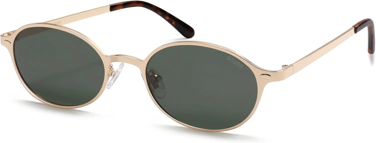 

Солнцезащитные очки SOJOS Small Retro Oval Polarized для женщин и мужчин, стильные круглые металлические оправы в стиле 80-х и 90-х SJ1260, Shiny Gold/Green