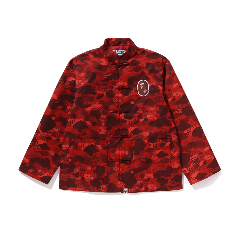A BATHING APE Китайская куртка X Clot с камуфляжным принтом и головой примата, Army Green — фото 4