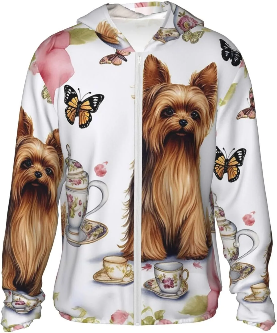 

Толстовка с капюшоном Yorkshire Terrier Tea Party Butterflies Roses Sun Protection UPF 50+ GFLFMXZW