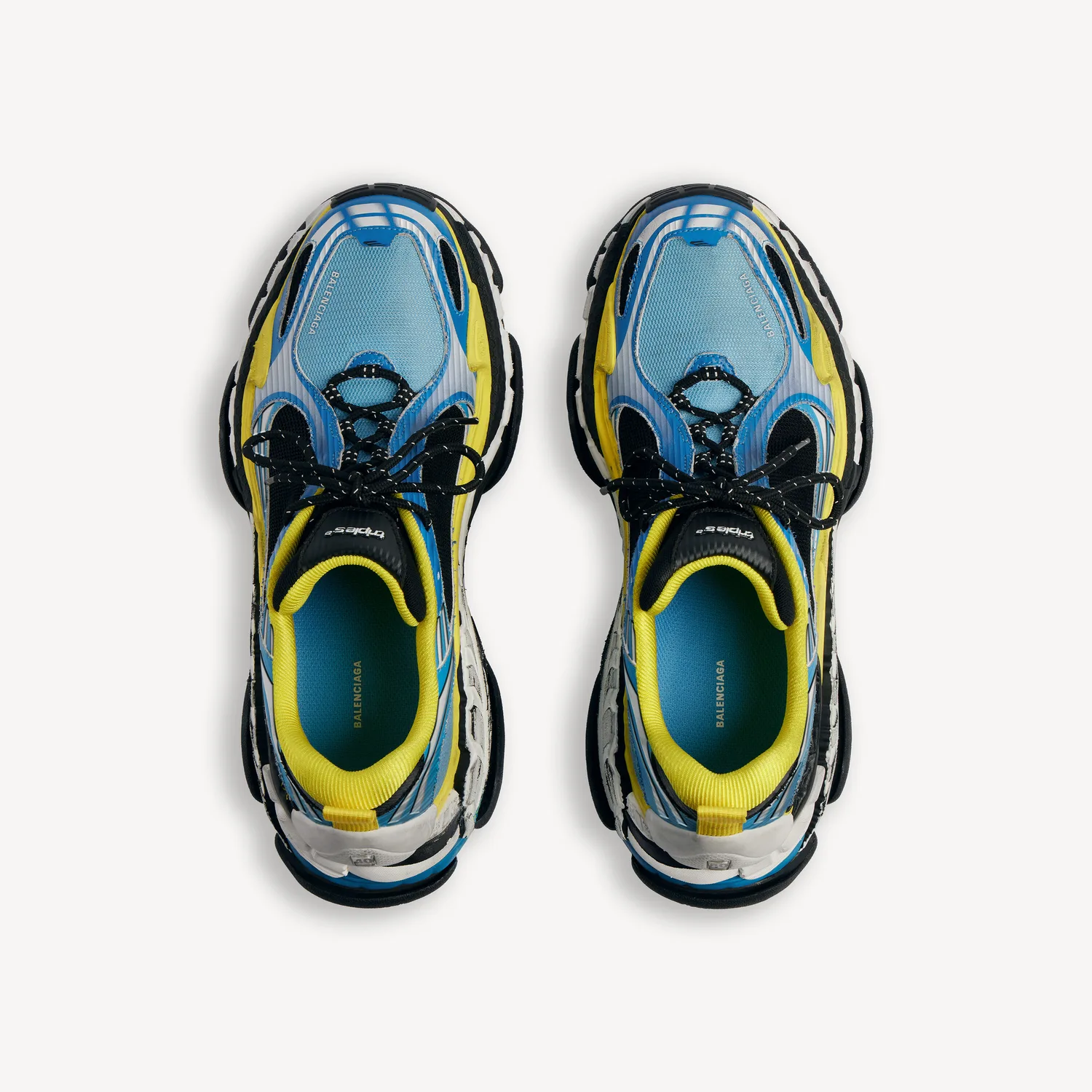 BALENCIAGA Мужские кроссовки Triple S.2 в голубом/белом/желтом цвете — фото 4