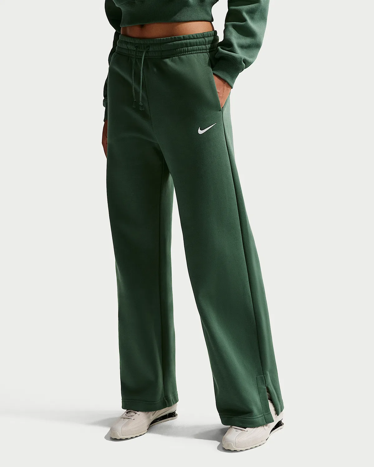 Женские широкие брюки с высокой посадкой Nike Sportswear Phoenix Fleece, Fir/Sail — фото 2