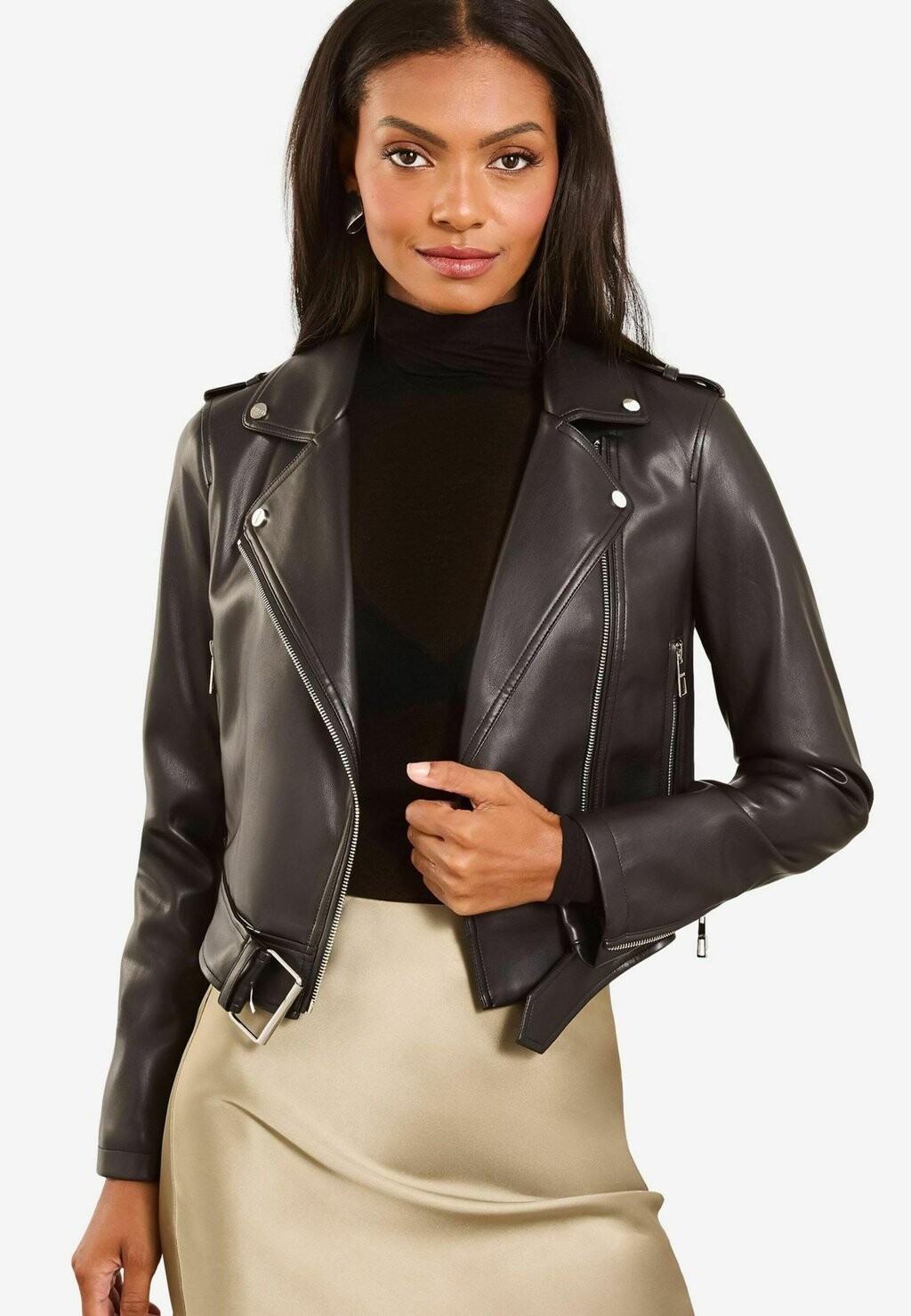 

Куртка из искусственной кожи CROP Lipsy, цвет Mottled Anthracite