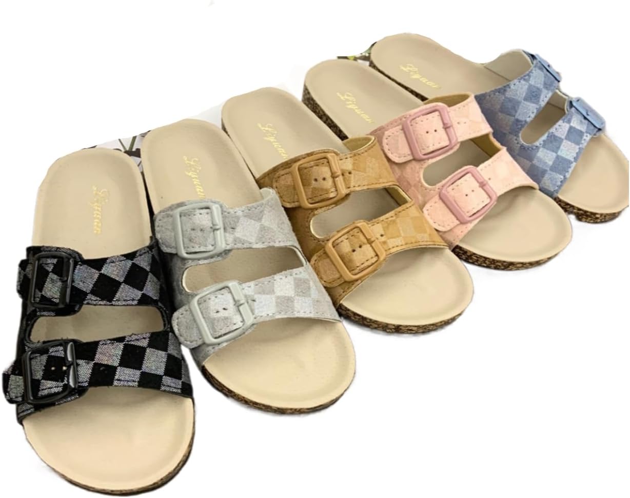 

Женские сандалии LokoLucx с двойной пряжкой- удобные шлепанцы в клетку для летнего пляжа, больших размеров, черный