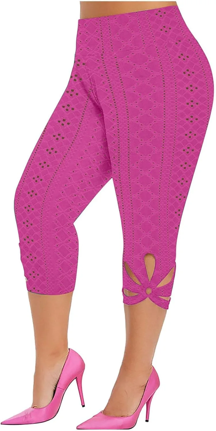 

JOAU Plus Size женские капри-леггинсы с ажурными вставками