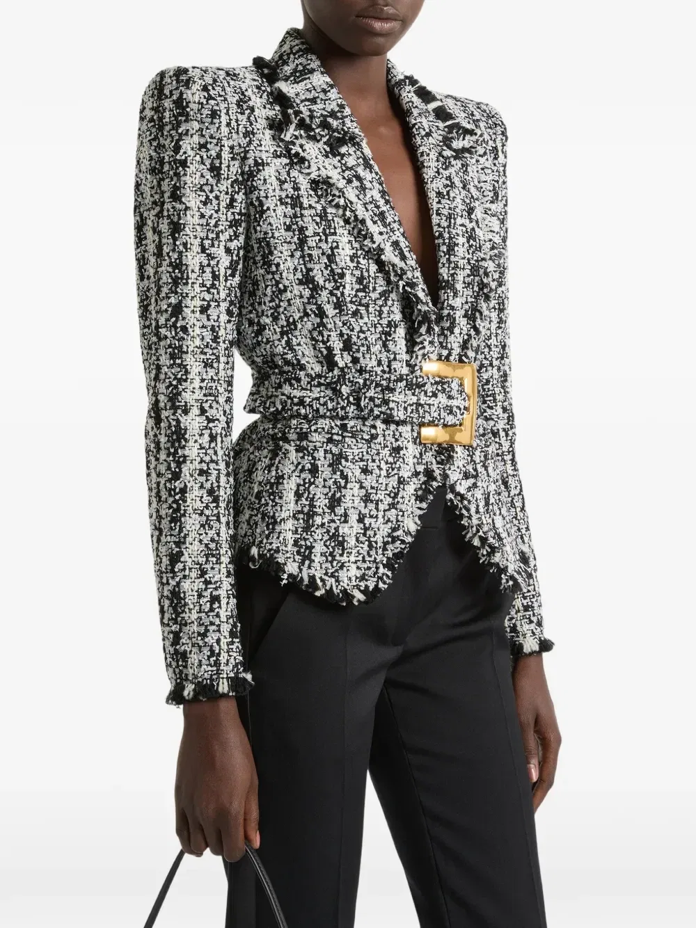 Твидовый жакет в двух тонах BALMAIN, черный — фото 2