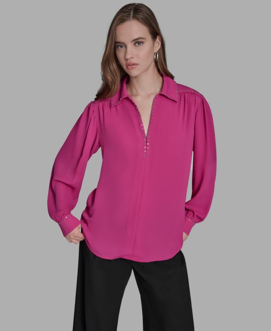 

Женская блузка с длинными рукавами и декоративной отделкой BCBG, Sorbet Fuchsia