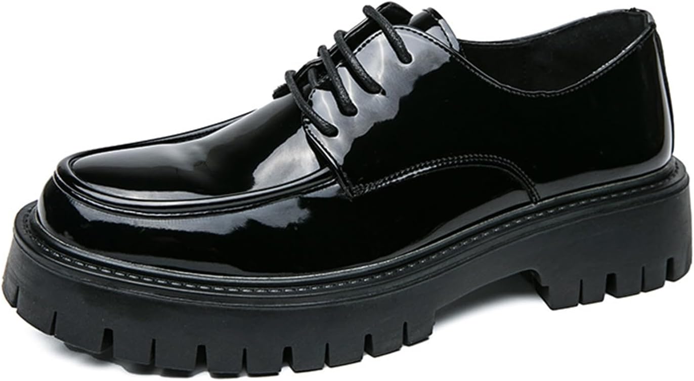 

Мужские черные лаковые туфли-оксфорды на шнуровке с платформой, удобные, дышащие, с рифленой подошвой, для деловых событий, свиданий и выпускных Bzikbge