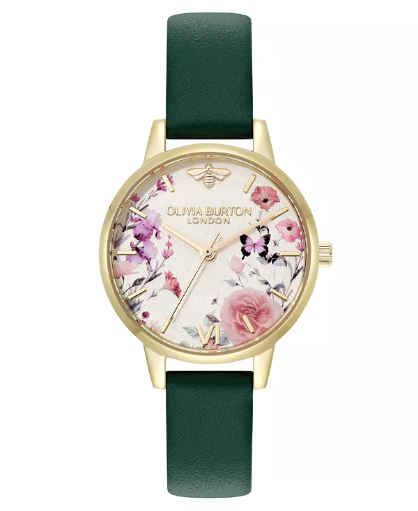 

Женские часы с ремешком из зеленой телячьей кожи с цветочным рисунком, 30 мм Olivia Burton, green