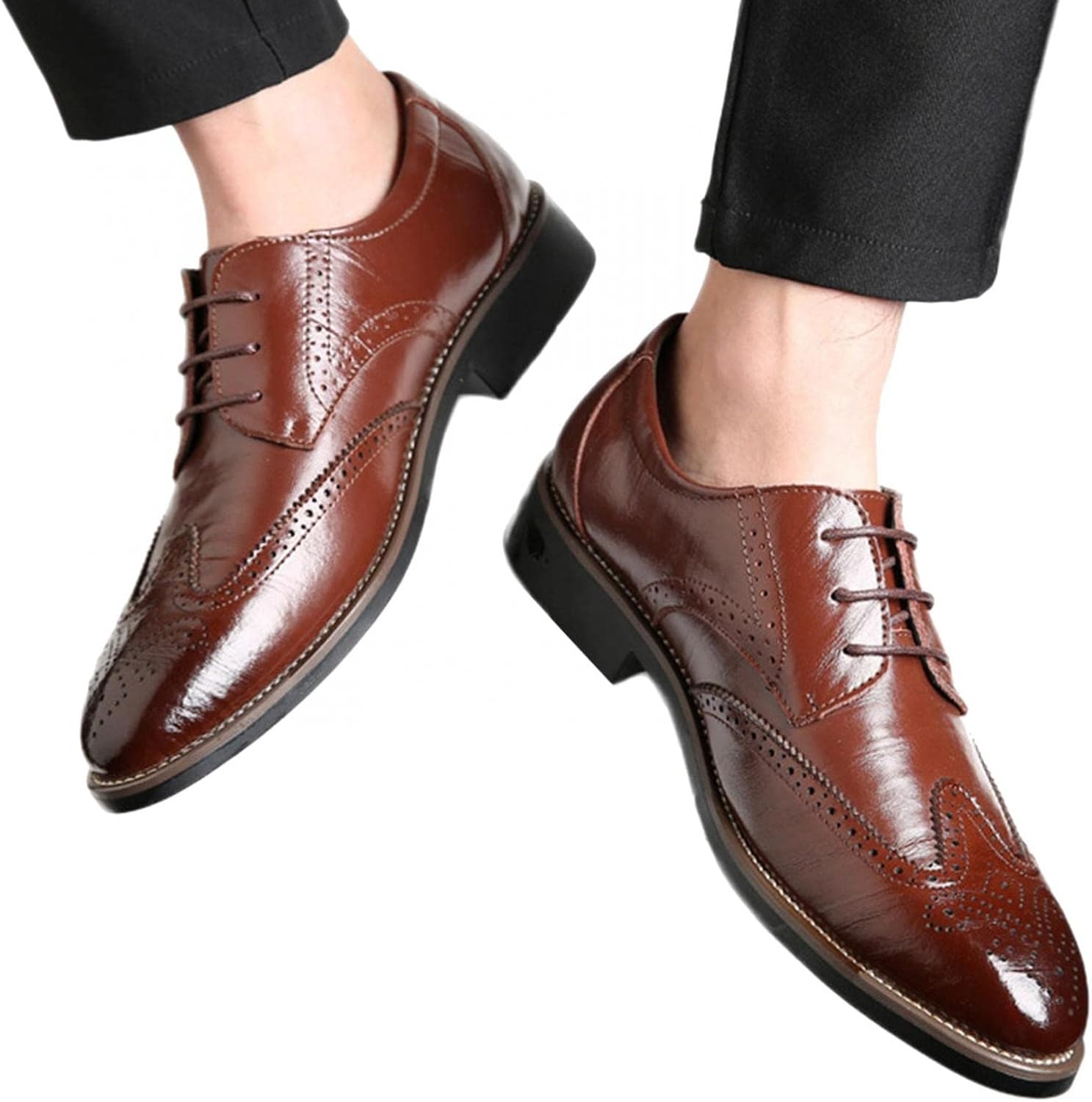 

Мужские туфли-оксфорды Hbeylia под смокинг из лакированной кожи с шнуровкой, формальные бизнес-туфли, классические модные туфли с закрытым заостренным носком, кожаные туфли-оксфорды с крыльями для мужчин, для офиса, работы и свадьбы, коричневый