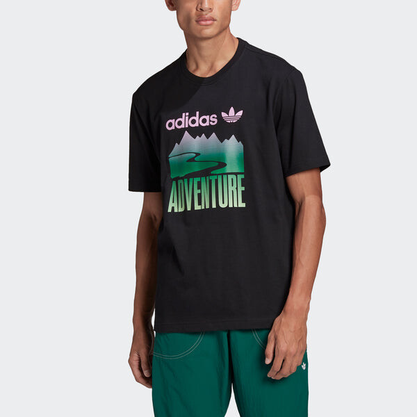 Футболка originals adv mount tee retro pattern sports short sleeve black Adidas, черный — фото 2