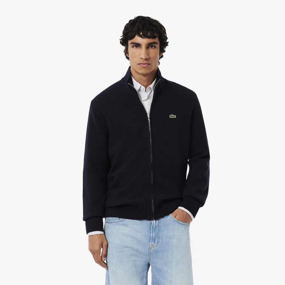 Мужской шерстяной кардиган на молнии тёмно-синий от Lacoste