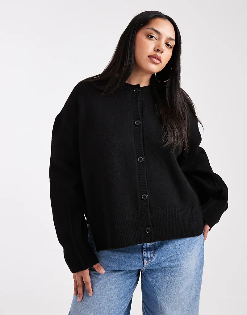 

Кардиган свободного кроя с круглым вырезом и разрезами по бокам от ASOS DESIGN Curve черного цвета Asos Curve