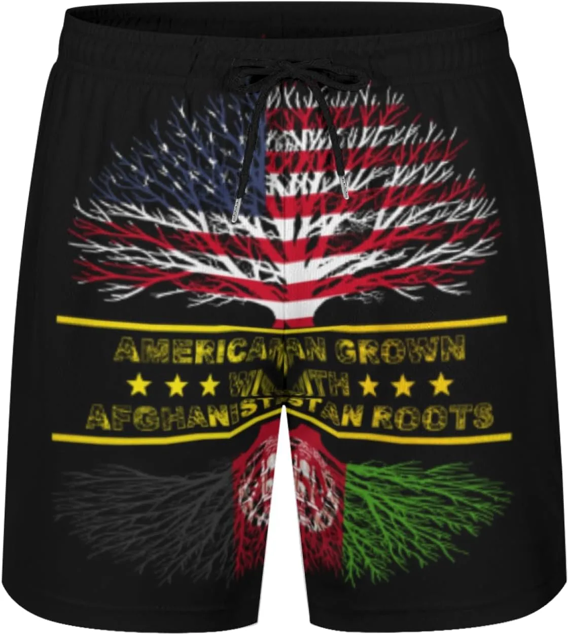 Мужские плавки American Grown and Afghanistan Roots с сетчатой ​​подкладкой, завязками, быстросохнущие, с карманами Generic, черный