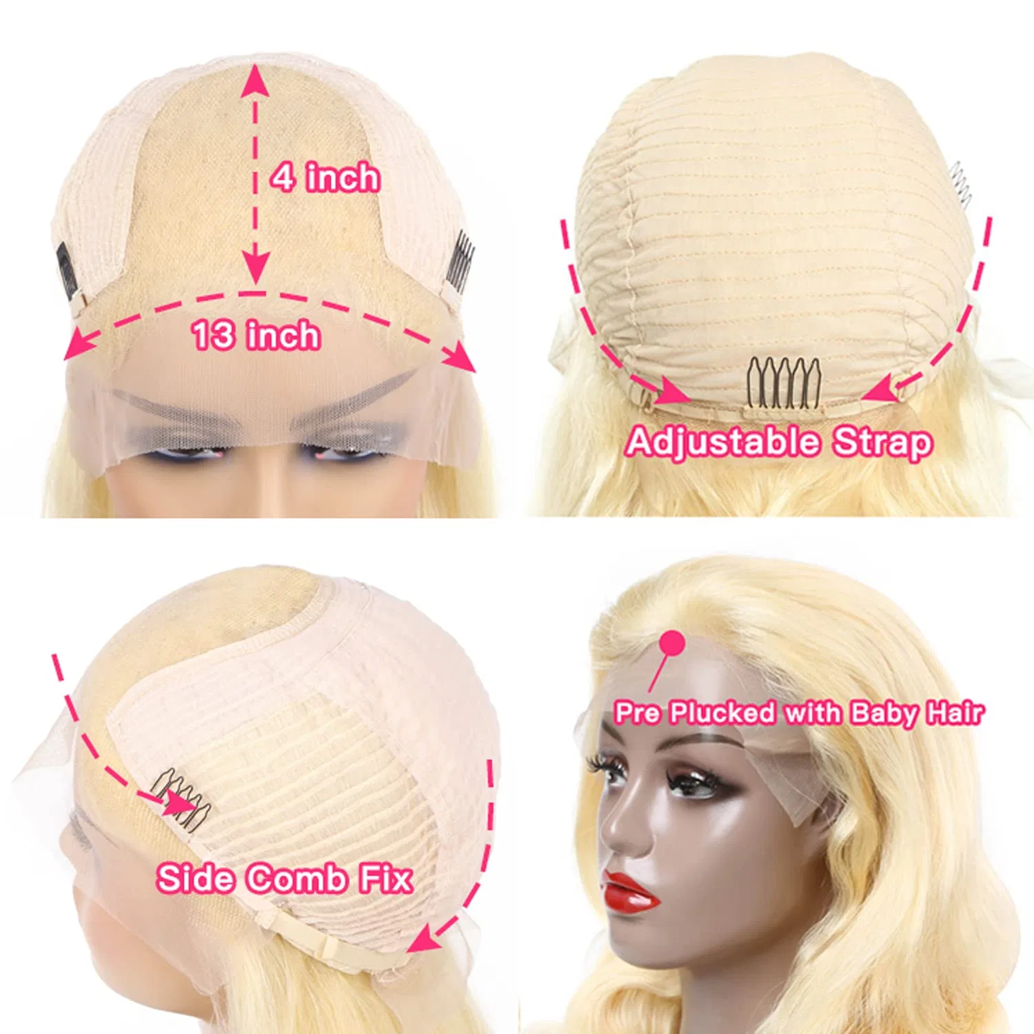 Прямой блонд парик 13x4 «613 Lace Front Wig» из натуральных человеческих волос с прозрачной кружевной передней частью, 20 дюймов Arenshxc, Blond — фото 3