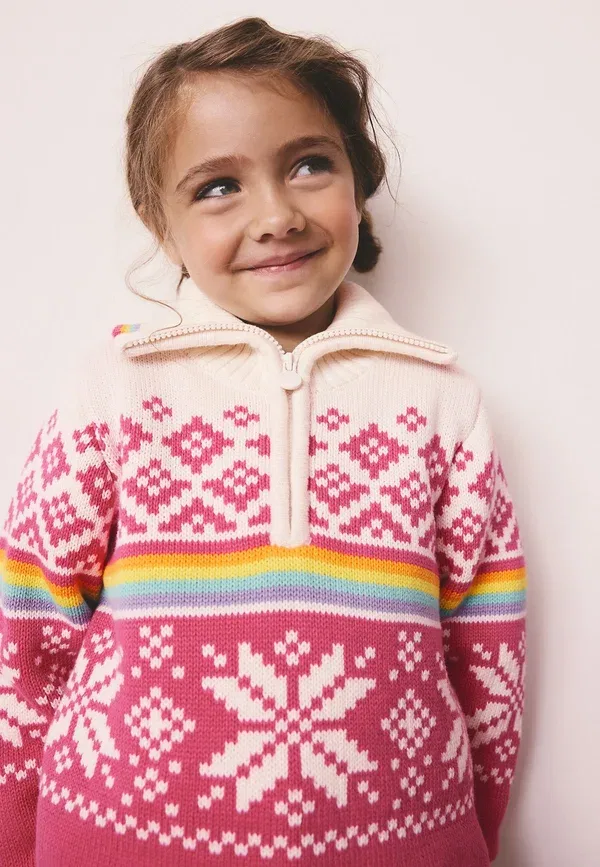 Джемпер Regular fit fairisle quarter zip family christmas jumper Little Bird, розовый — фото 2