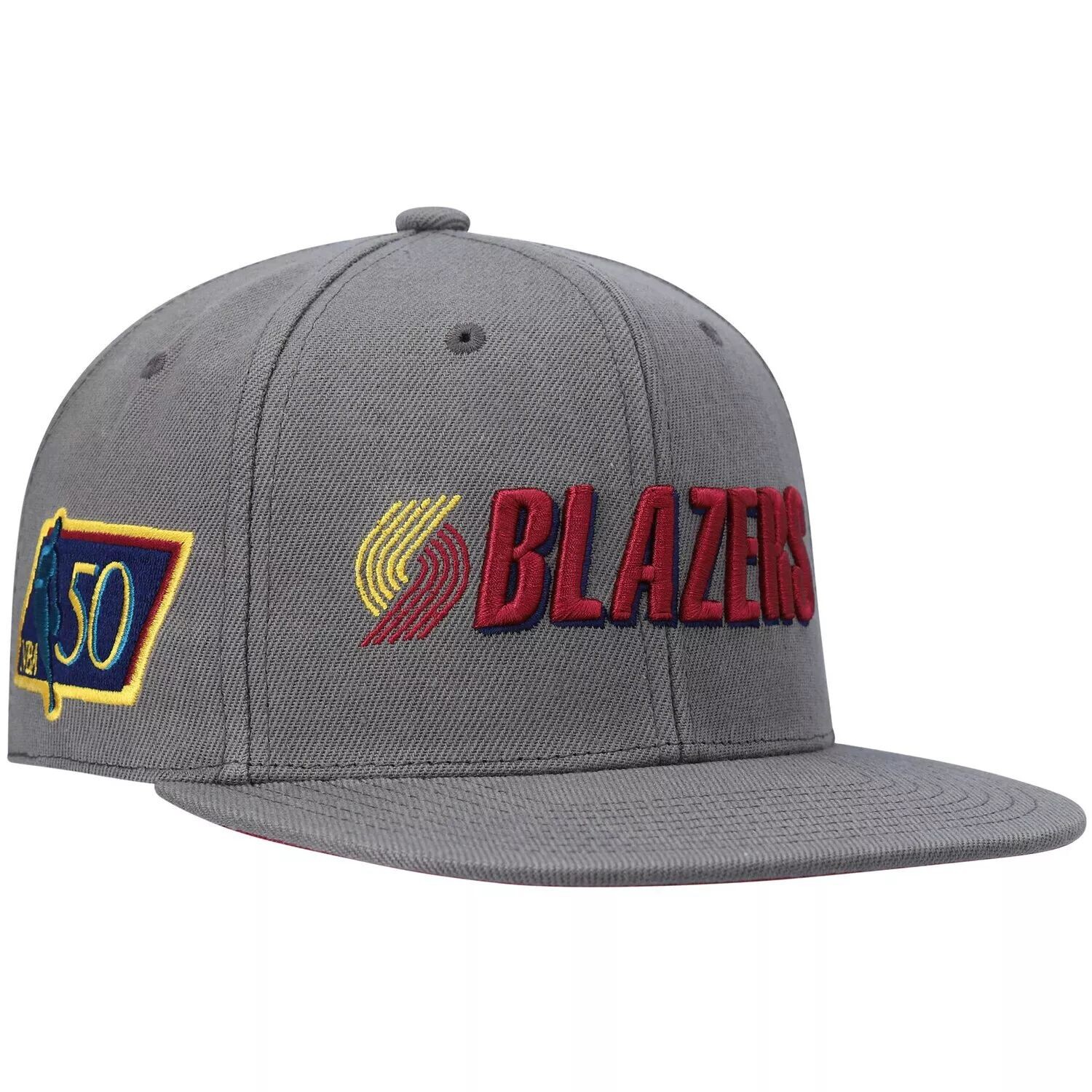 

Мужские темно-серые спортивные штаны Mitchell & Ness Portland Trail Blazers из твердой древесины, классическая шляпа NBA 50th Anniversary Carbon Cabernet, облегающая шляпа