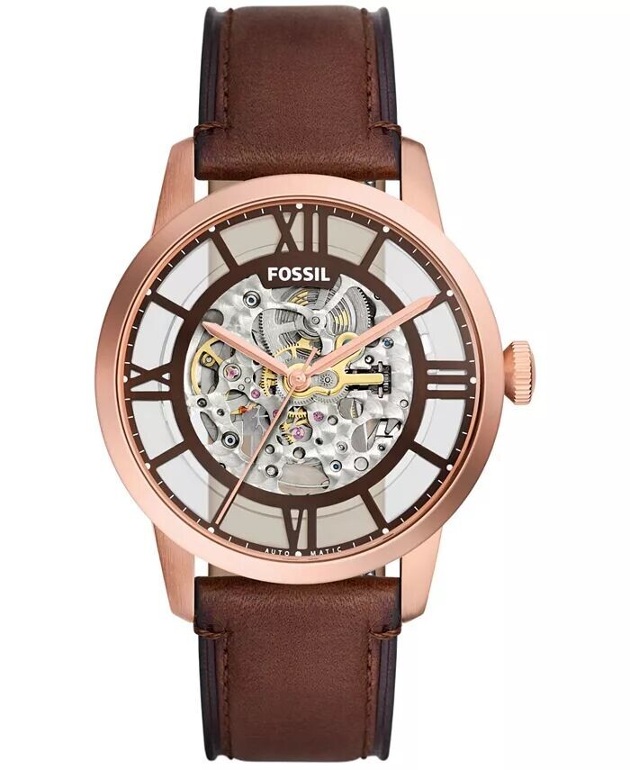 

Мужские автоматические часы Townsman коричневые кожаные 44 мм Fossil, коричневый