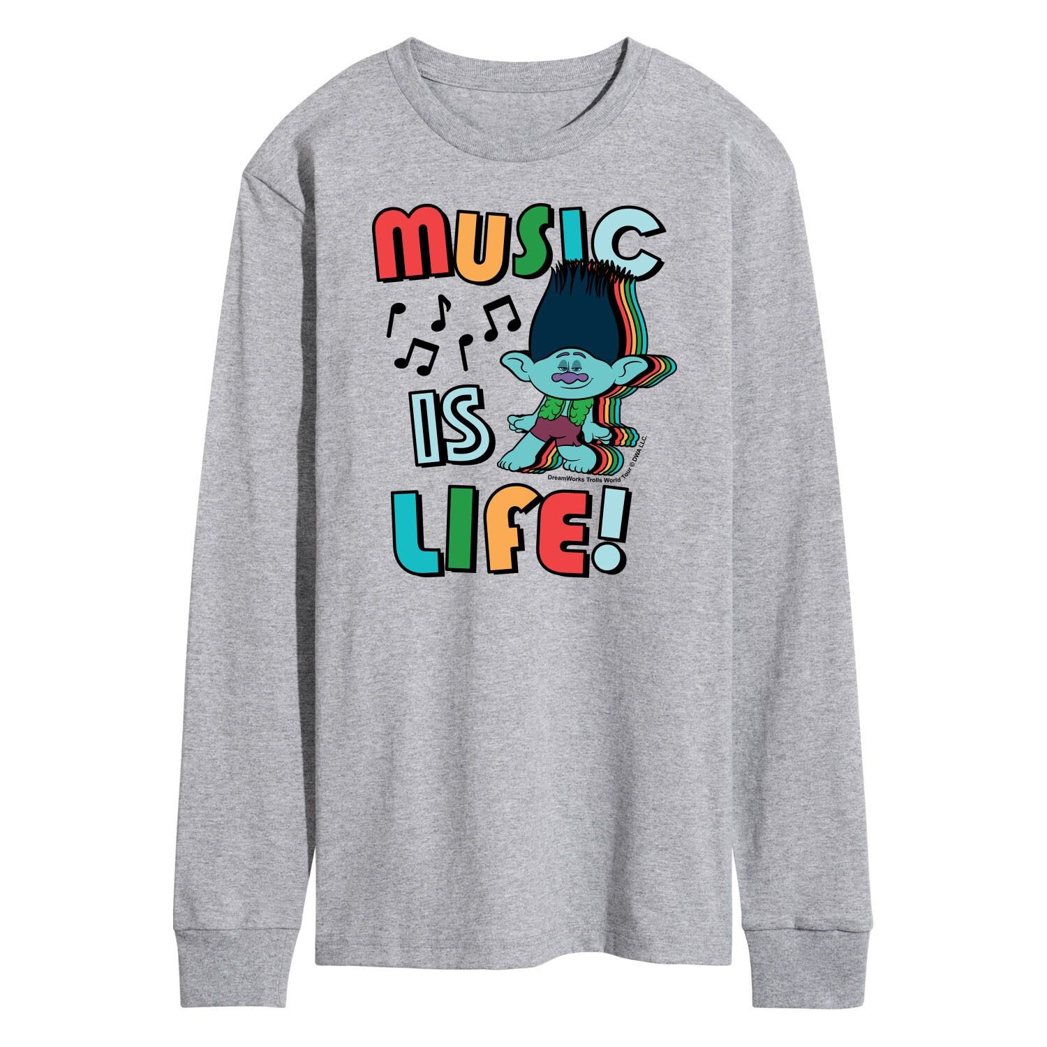 

Мужская футболка с длинными рукавами Trolls Music Is Life Licensed Character