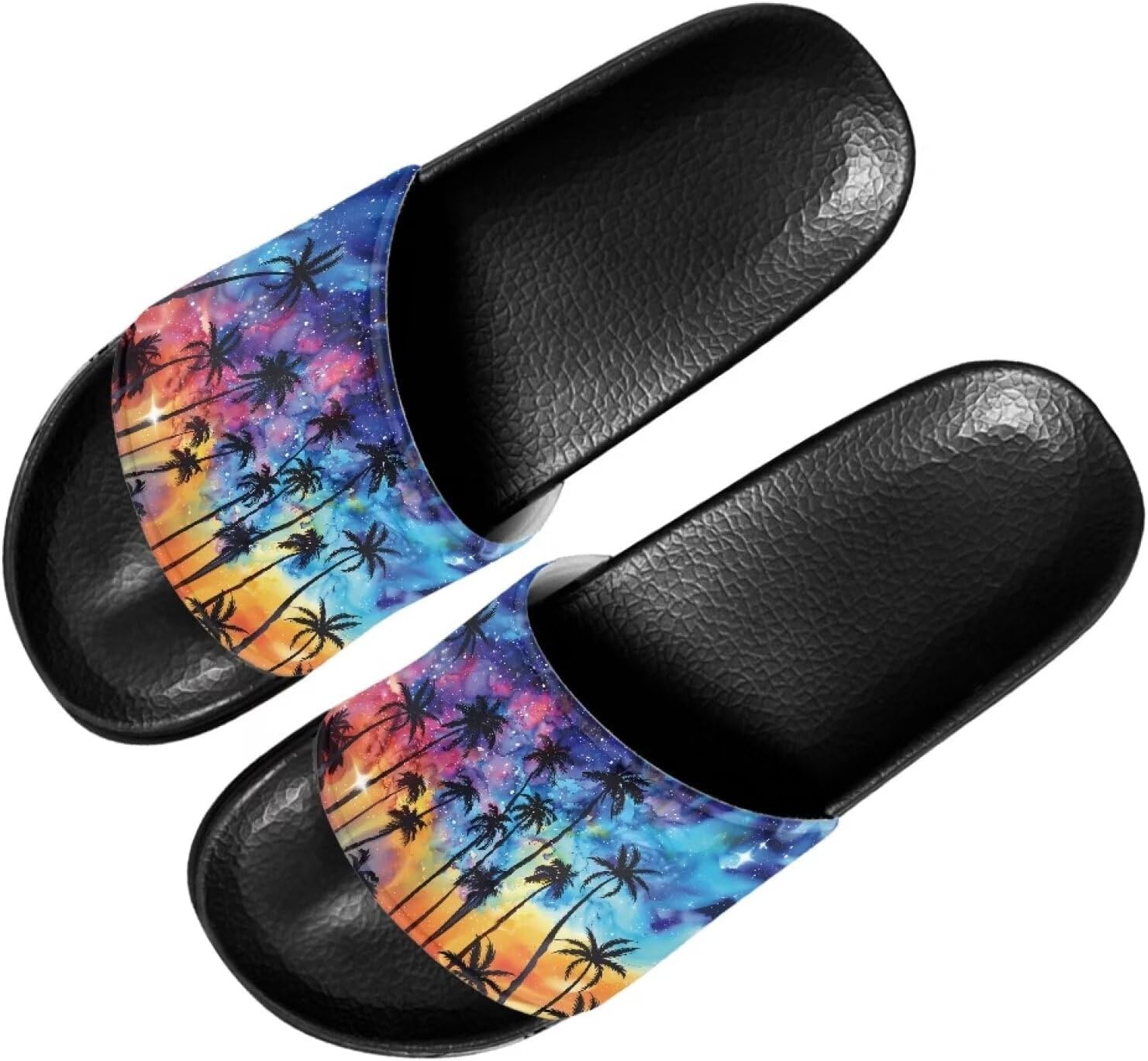 

Сандалии Forchrinse Hummingbird Flower для мужчин и женщин, летние плоские сандалии, пляжные и душевые тапочки, быстро сохнут, Hawaiian Palm Colorful Sky