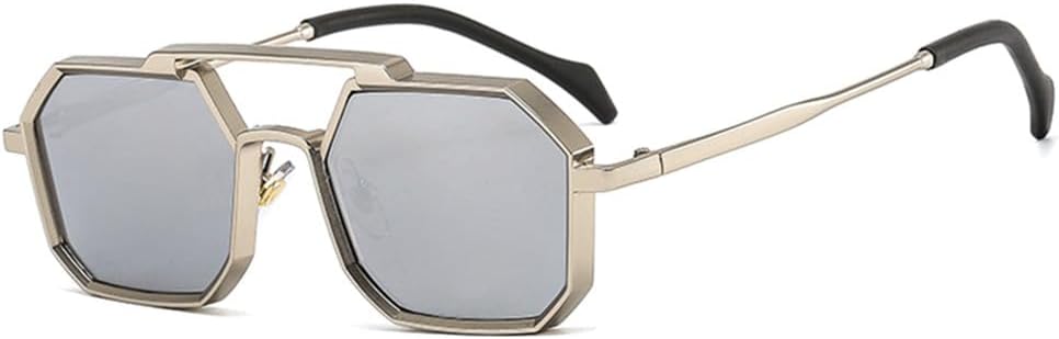 

Ретро солнцезащитные очки для женщин и мужчин в стиле панк, многоугольные, модные, металлические, с прозрачными линзами, черные, красные, желтые, стильные, с защитой от УФ-излучения UV400 KTUCN, Silver Mercury