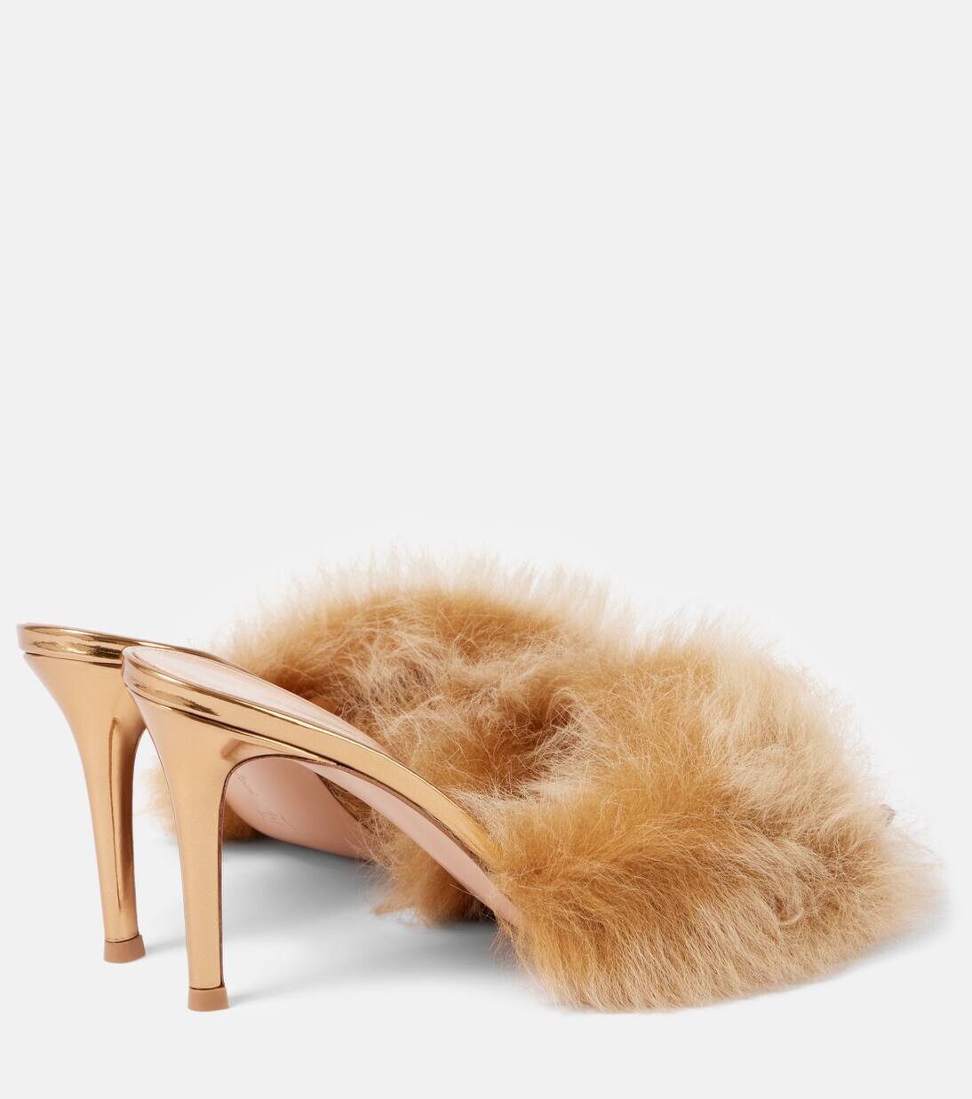 Заостренные кожаные мюли с отделкой из овчины Gianvito Rossi, цвет desert+mekong — фото 2
