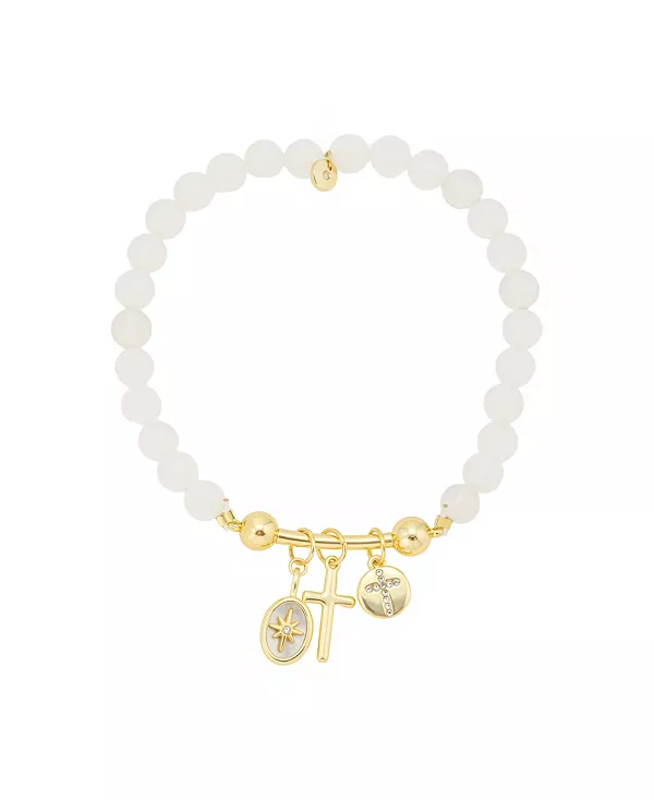 

Браслет с инкрустацией из искусственного опала, кристаллической звездой и перламутром, крестом, хрустальным крестом и бусинами Unwritten, gold