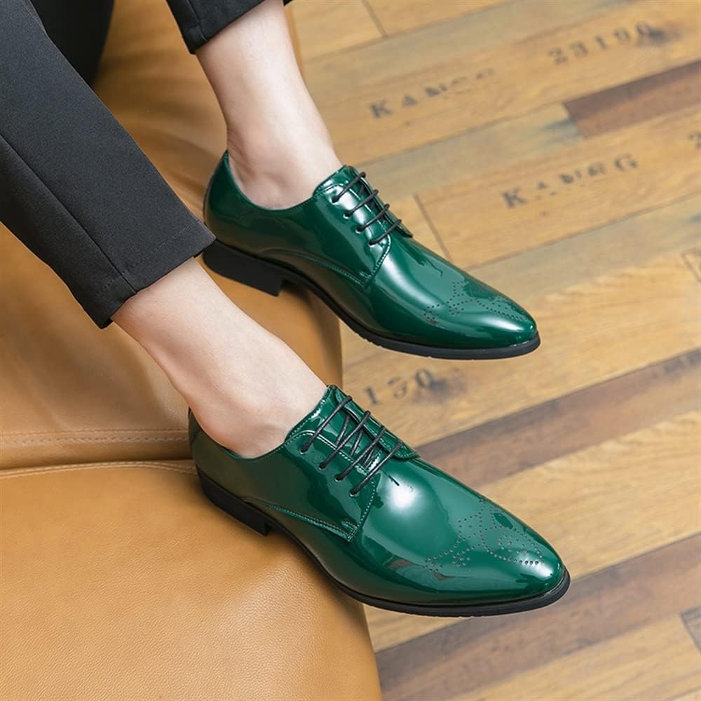 Мужские туфли EVSER Dress Oxford, дерби с шнуровкой, броги с заостренным носком, искусственная кожа, резиновая подошва, устойчивый каблук-кубок, противоскользящие, для вечеринок (Цвет: зеленый, Размер: 10) — фото 3