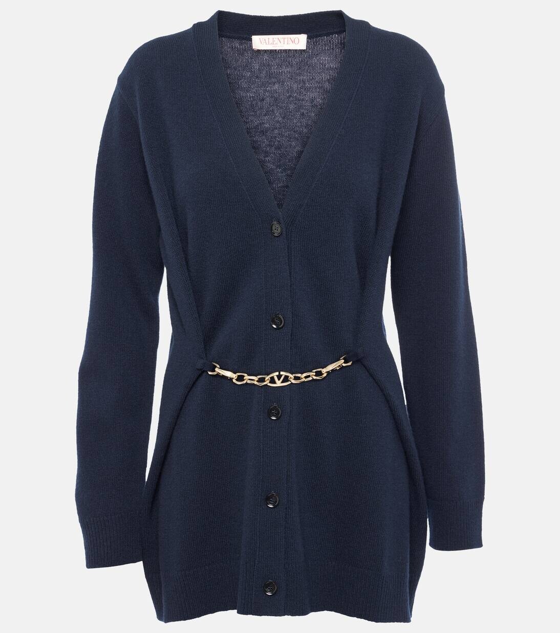 

Кардиган из натуральной шерсти с цепочкой Valentino, темно-синий