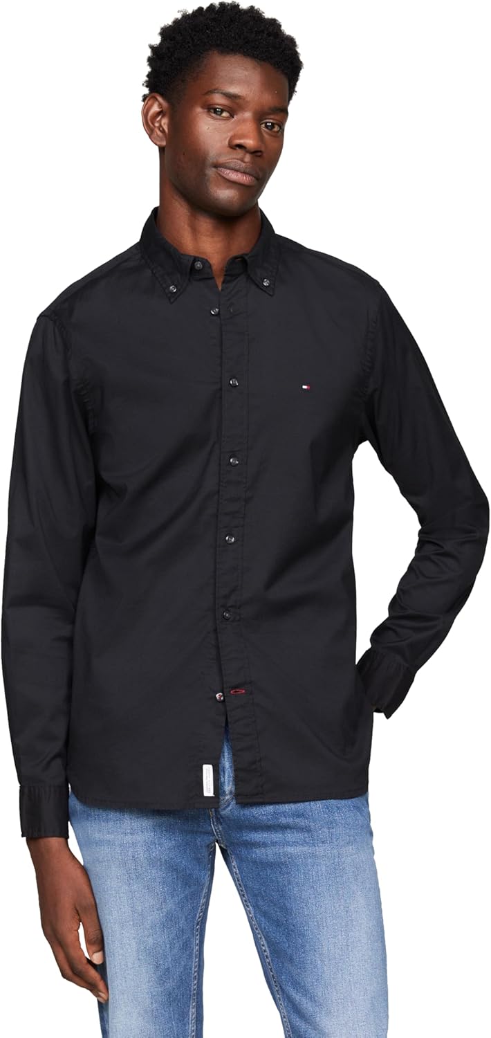 

Мужские рубашки Tommy Hilfiger Poplin с длинным рукавом, классического кроя, застегивающиеся на пуговицы, также доступны в размерах для больших и высоких размеров., Black