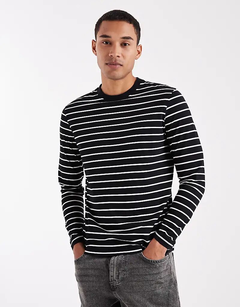 

Футболка с длинным рукавом ASOS DESIGN в черно-бежевую полоску