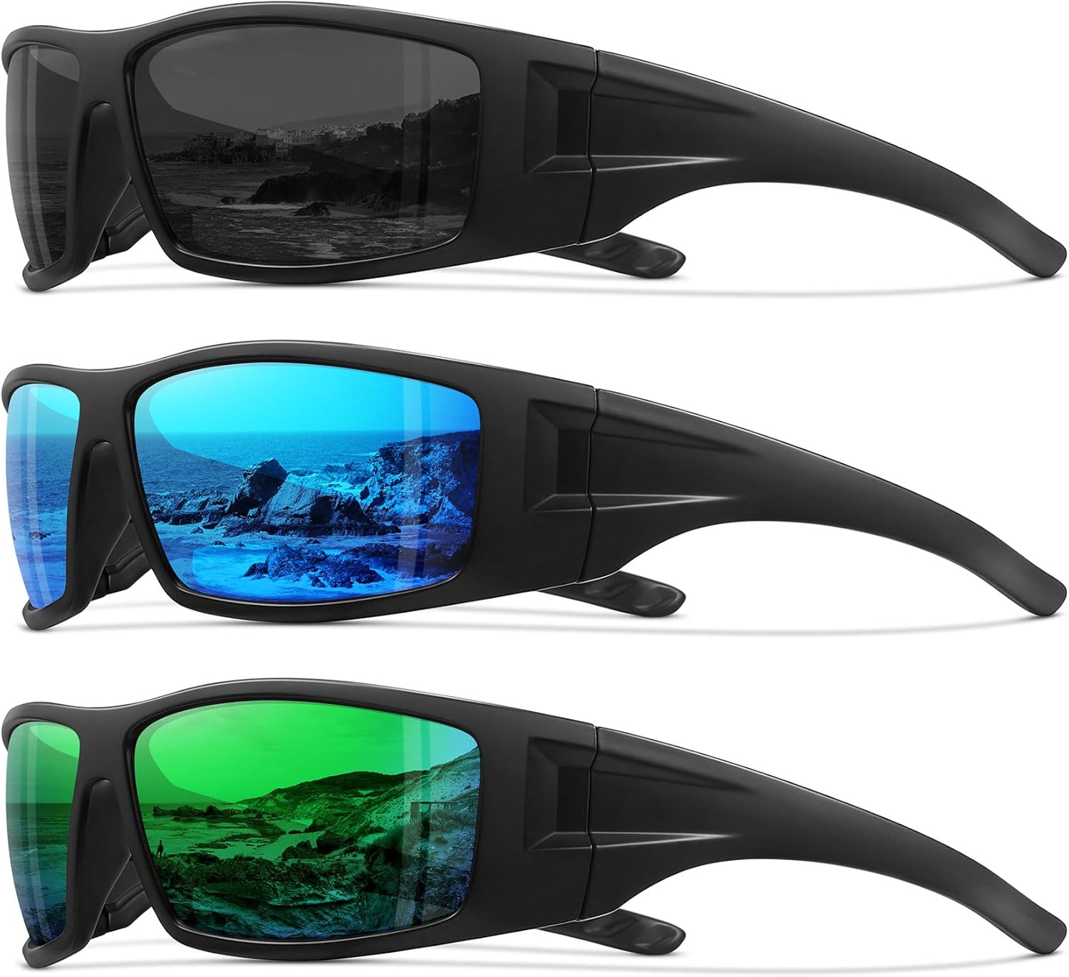 

Поляризованные спортивные солнцезащитные очки для мужчин и женщин, небьющаяся оправа, для велоспорта, рыбалки, обтекаемая форма, защита от УФ-излучения UV400 Ofwin, 3pack-black+blue+green