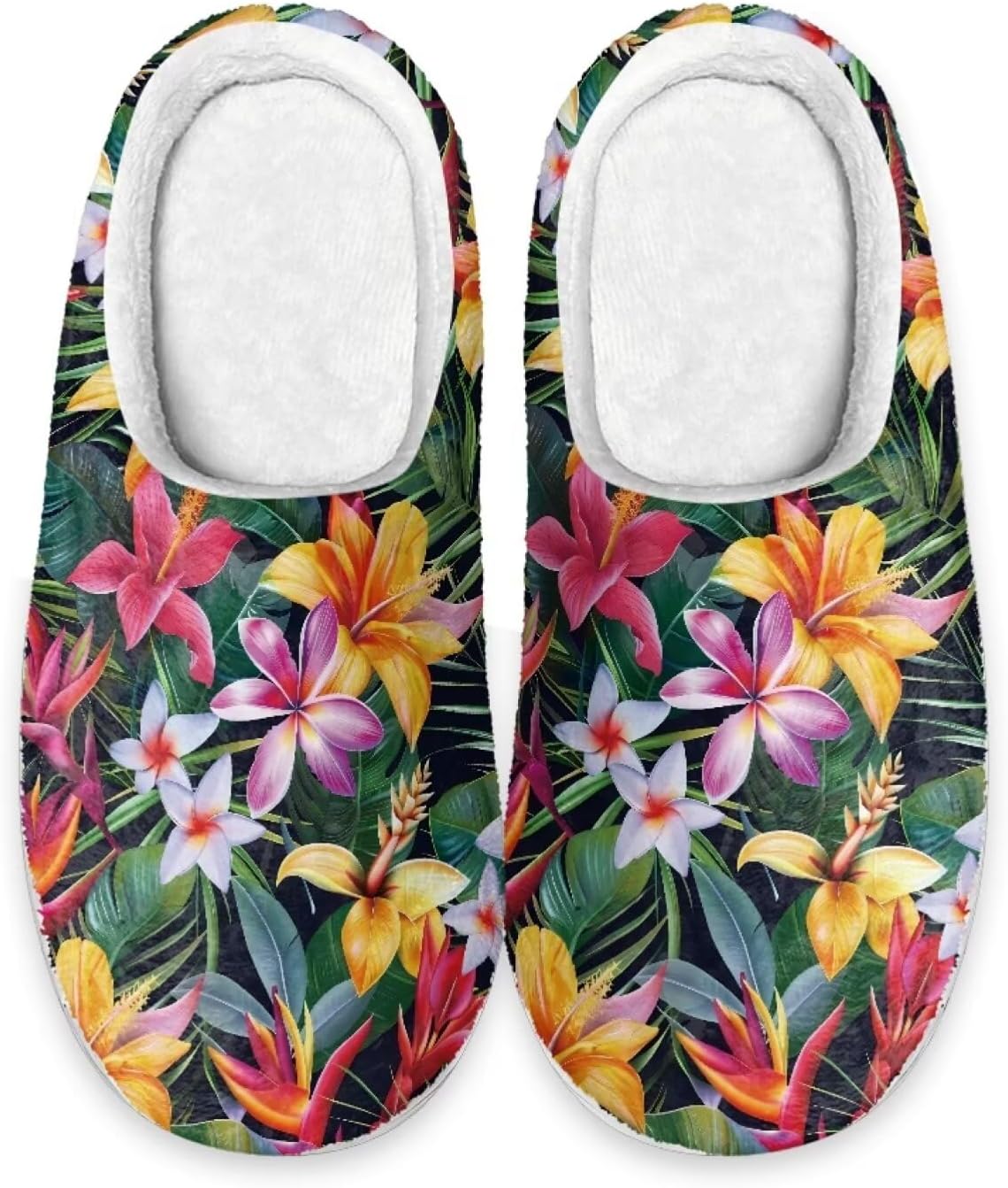 

Тапочки для дома Forchrinse с американским флагом для мужчин и женщин, мягкие и комфортные, теплые тапочки на осень и зиму, легкие, на скользящей подошве, Hawaiian Hibiscus Printed