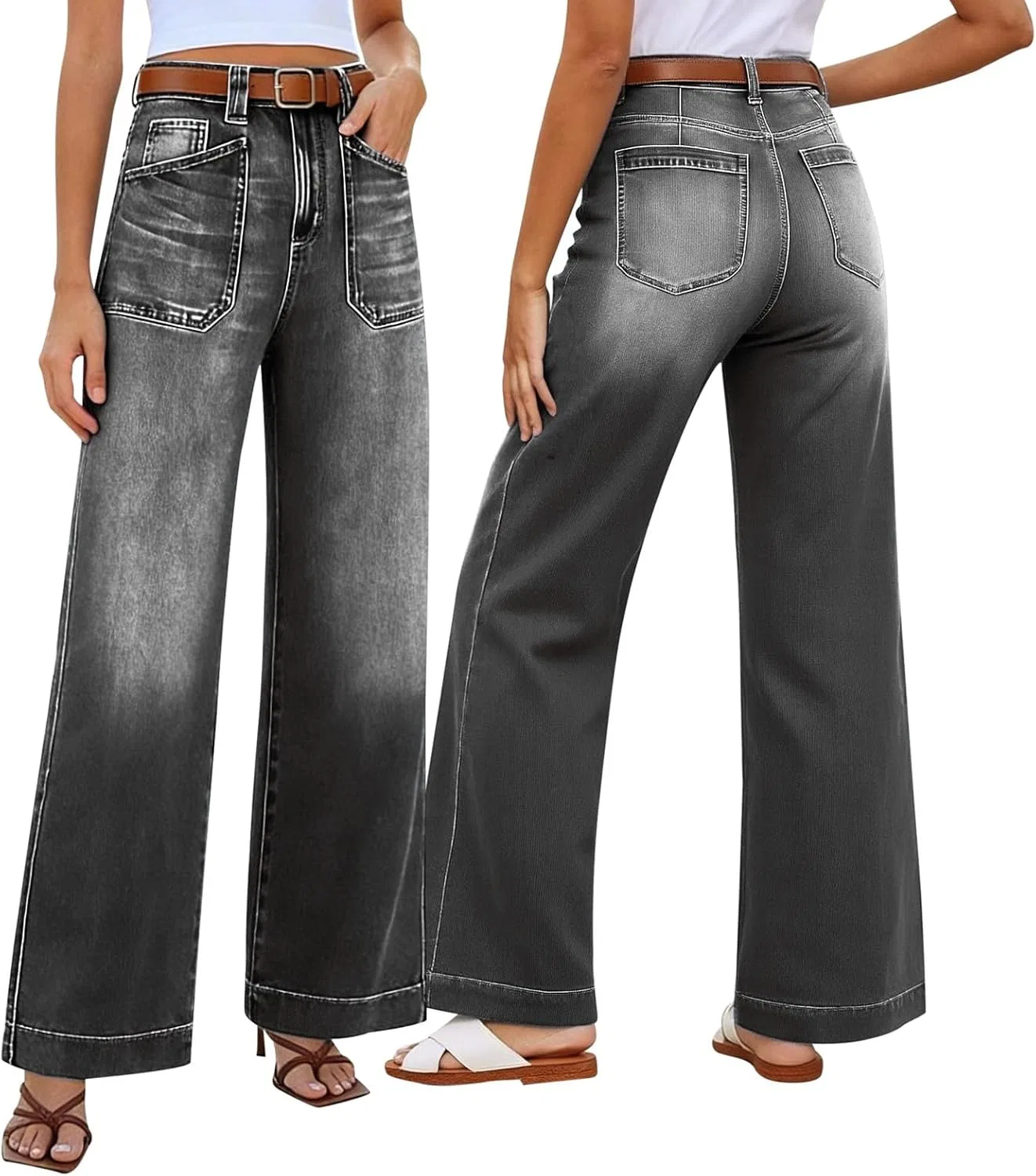 Джинсы прямые широкие с высокой талией черный