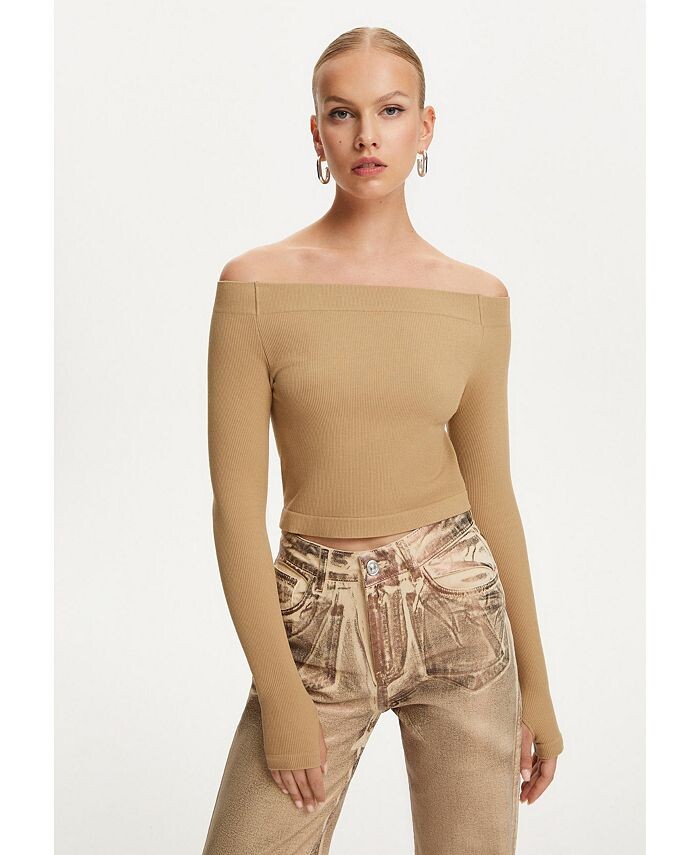 

Женский укороченный топ с открытыми плечами NOCTURNE, цвет Beige